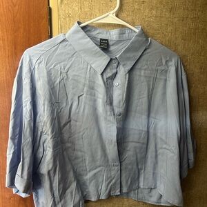SHEIN Light Blue Relaxed Button-Up Crop Shirt